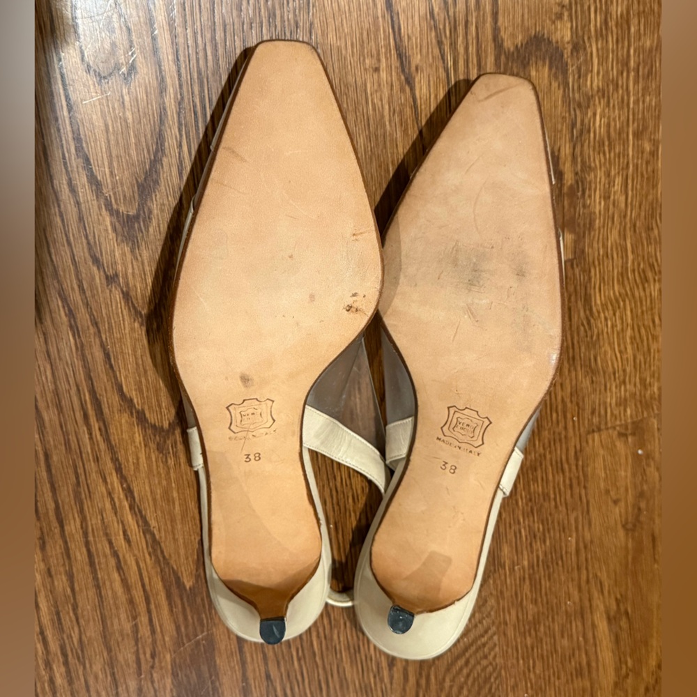 Vintage Luxury Italy Made Rene Mancini Cream Leather Slingback Heels sz 38 /US 7 - Picture 6 of 8